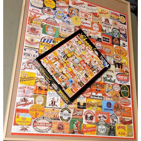 White Mountain Jigsaw Puzzle Cheers! 1000 Pieces Beer Labels Complete - Picture 2 of 7